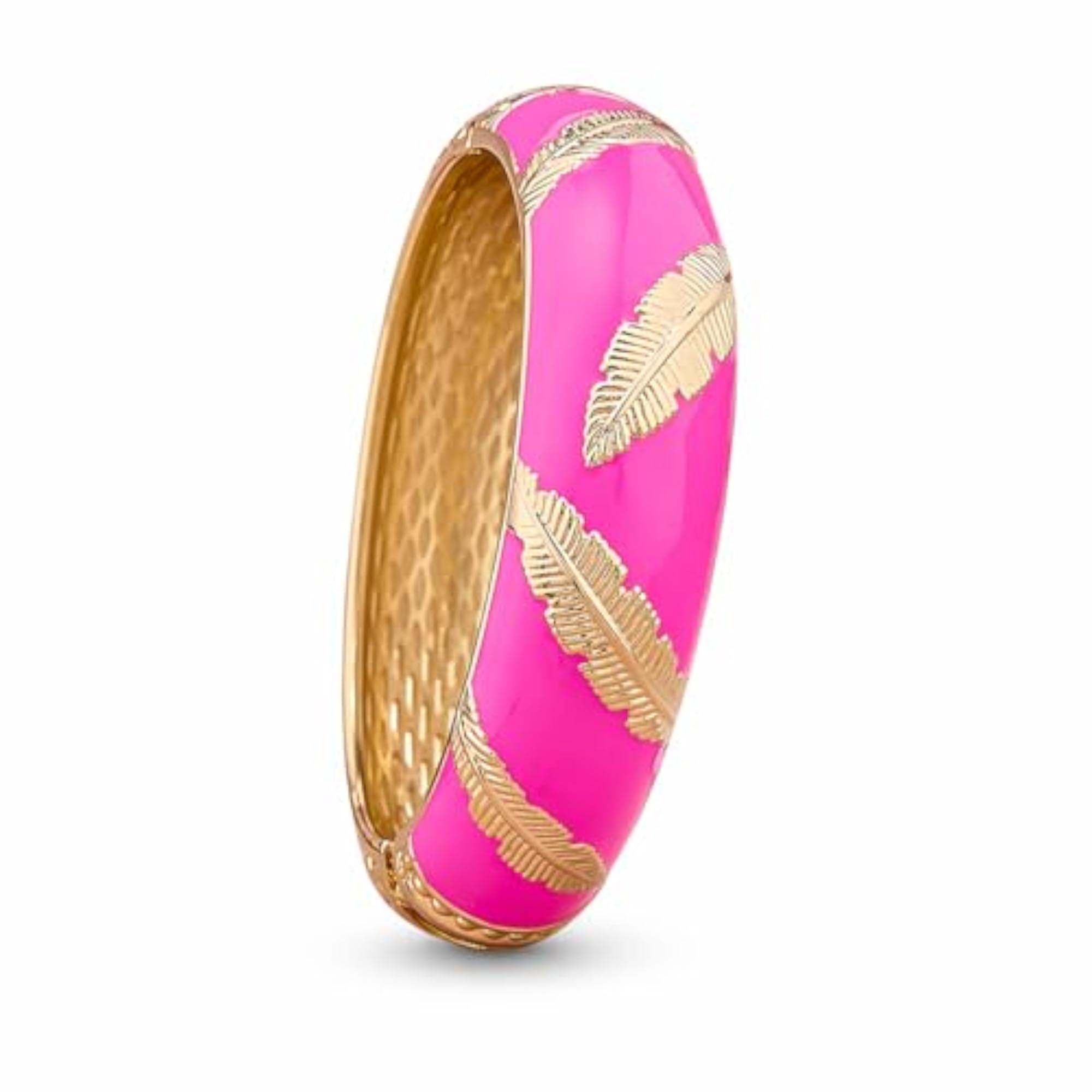 Women's Enamel Golden Bracelet with Engraved Feather Motifs